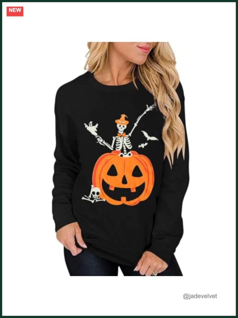 Women's Halloween Skeleton Pumpkin Long Sleeve Cotton Tee